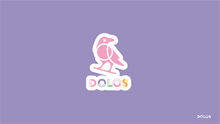 Load image into Gallery viewer, View from the front - A white outlined sticker with the pink Dolos Bird on it. Below the bird it says Dolos in a colorful font.
